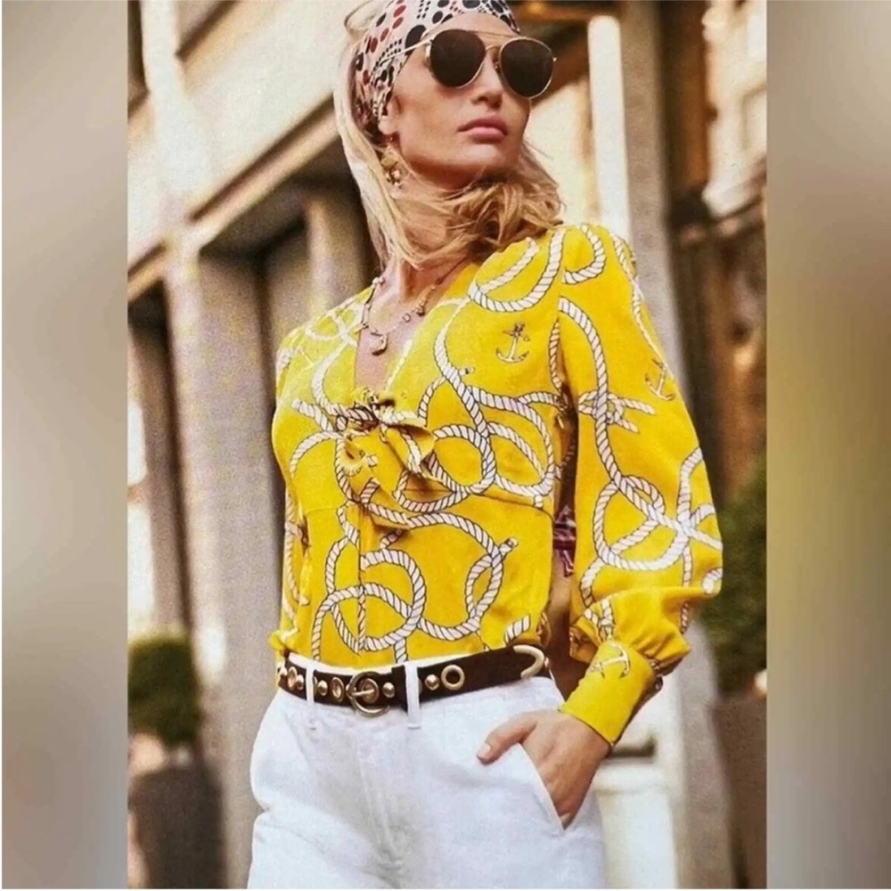CAbi Women #5707 Yellow Reef Knot Anchor Blouse